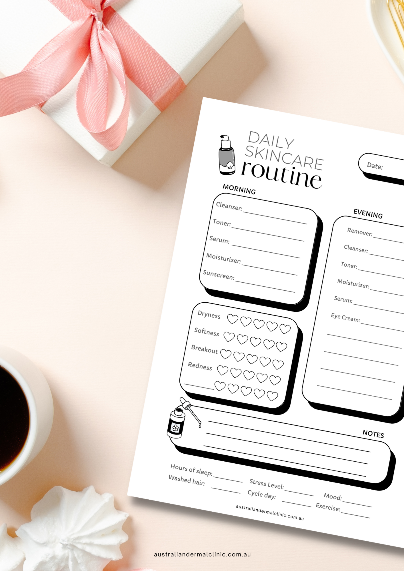 FREE VIP GIFT of a Daily Skincare skin Planner tracker pdf printable instant download Aust Dermal Clinic