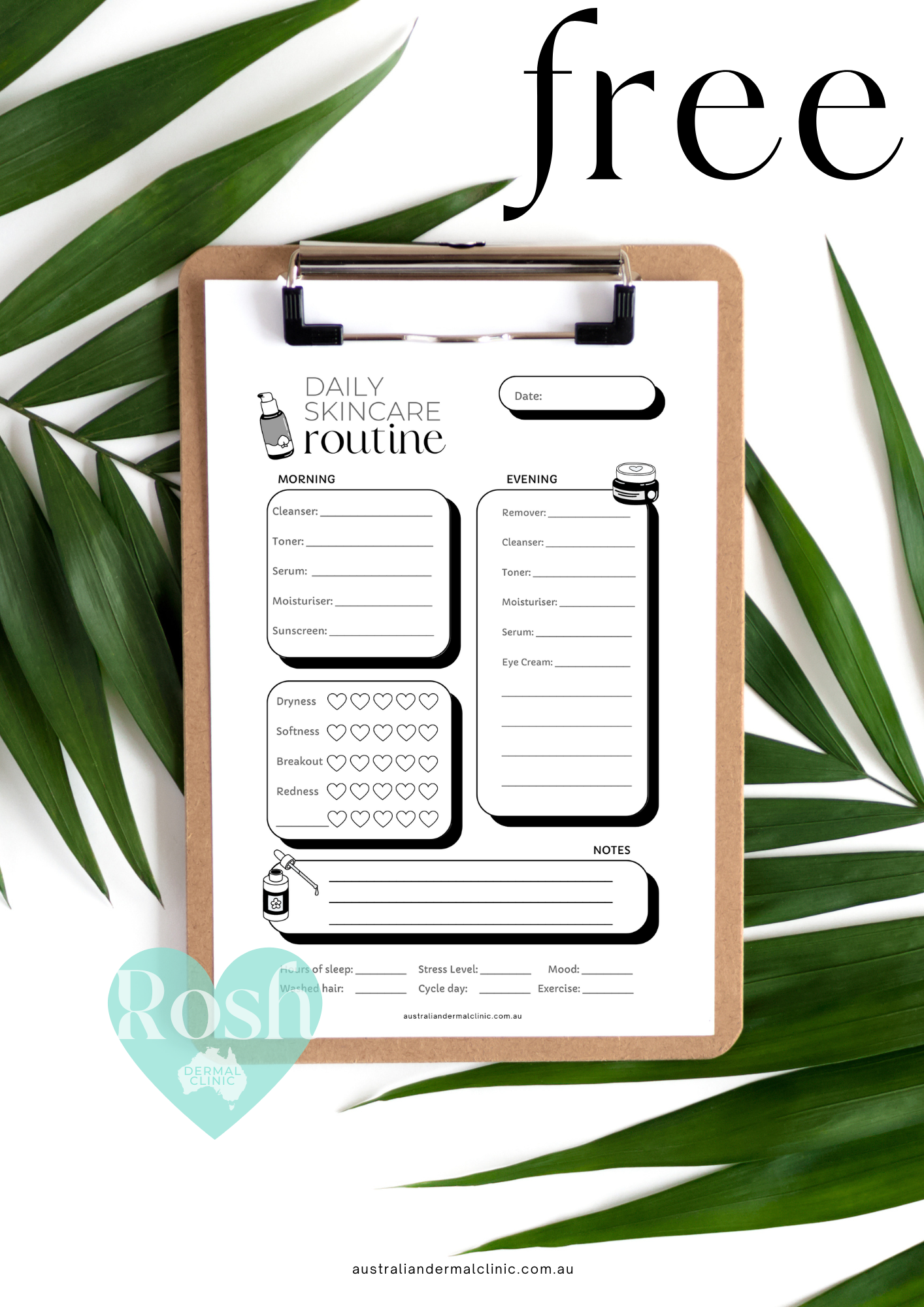 FREE VIP GIFT of a Daily Skincare skin Planner tracker pdf printable instant download Aust Dermal Clinic