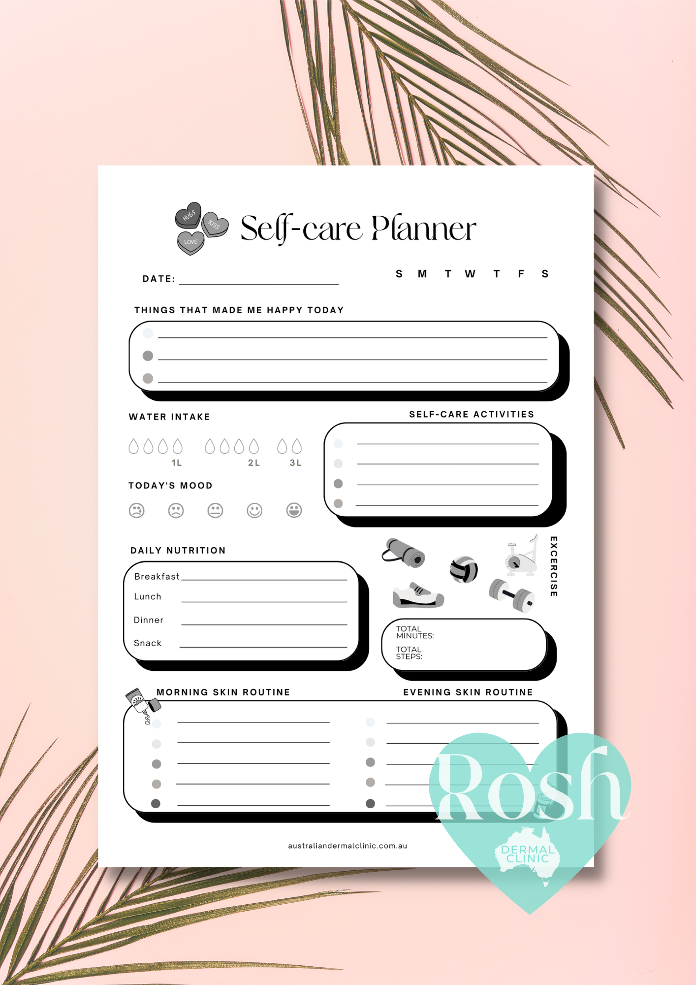 FREE VIP GIFT of a Daily Selfcare beauty health Planner tracker pdf printable instant download Aust Dermal Clinic