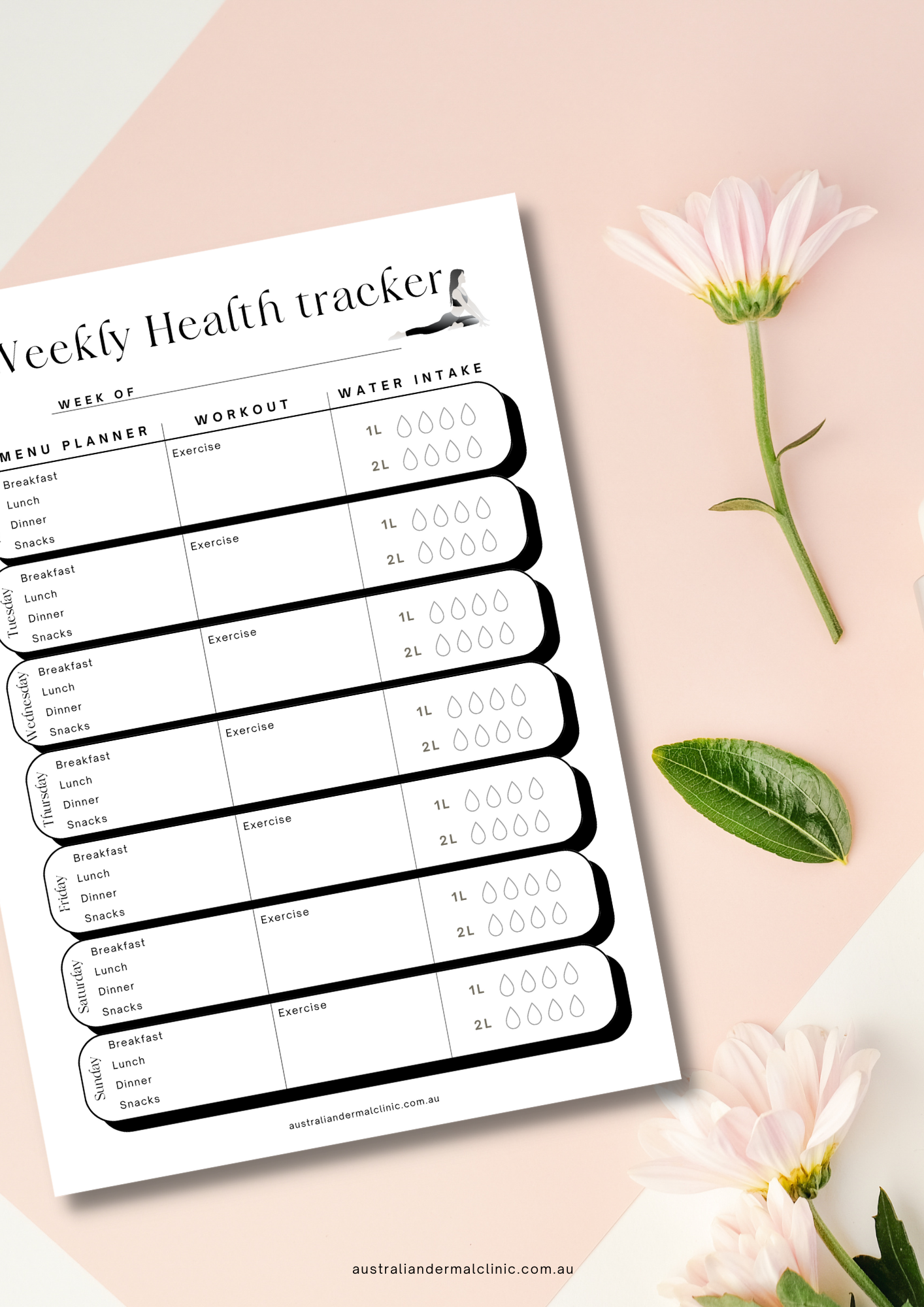 FREE VIP GIFT of a Weekly Health Planner tracker pdf printable instant download Australian Dermal Clinic Skin